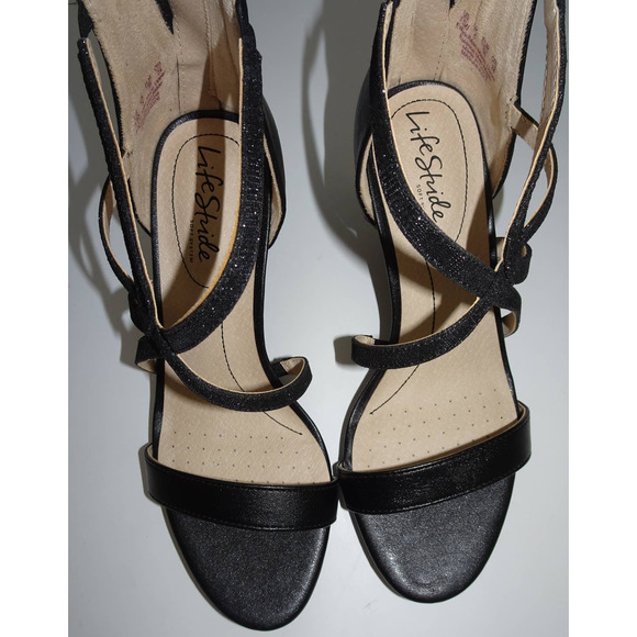 LifeStride Masquerade Black Faux Leather Strappy Sandals Heels 7.5, NIB - Picture 8 of 10